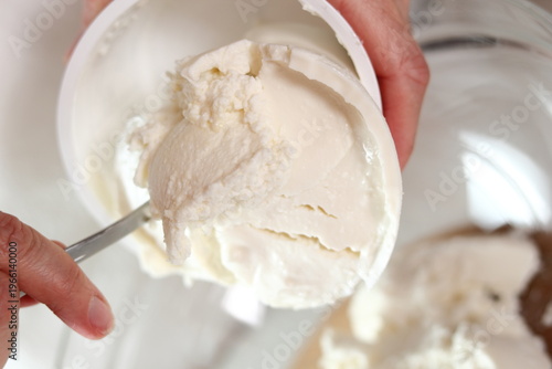 Transfer Ricotta into bowl. Making frozen strawberry cheesecake series.