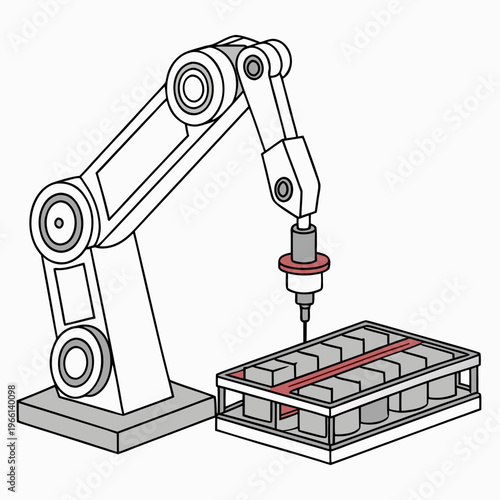 Robot arm drilling into a metal plate