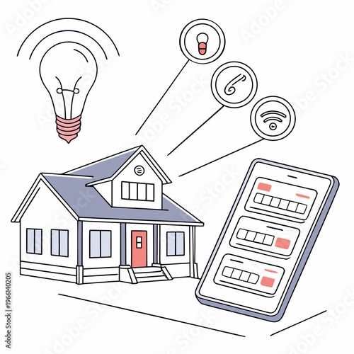 A house with smart home technology controlled by a smartphone