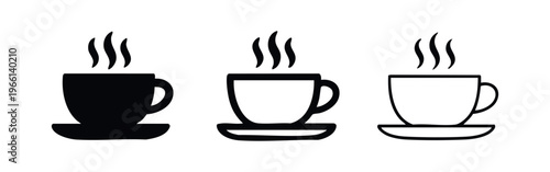 Steaming coffee cup icon set for hot beverages, cafe, and breakfast