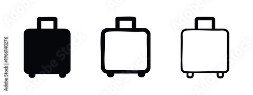 Suitcase icon set. Travel luggage symbols in solid and outline style. Baggage for trip or vacation on white background.