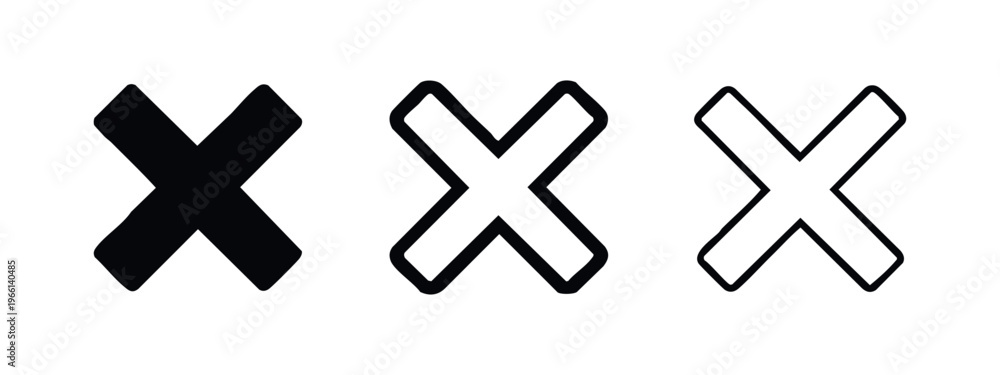 Fototapeta premium X Mark Icons Set. Cross Symbol for Close, Delete, Incorrect, or Reject in Various Styles.