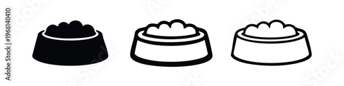 Cupcake or dessert icons in three styles, representing sweet treats, confectionery, and food design elements.