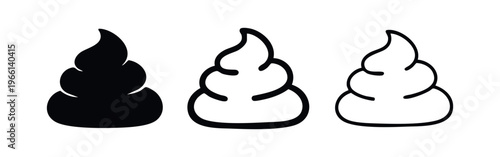 Funny poop icons in three styles, depicting a pile of excrement, often used for humor or mess.