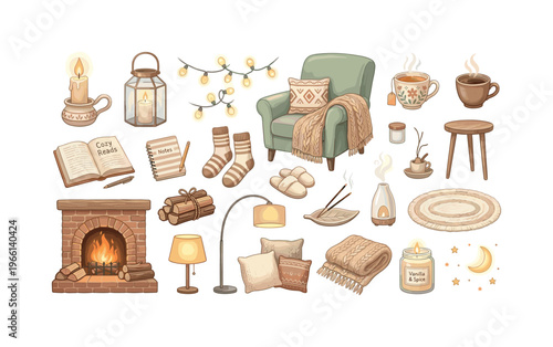 Cozy home elements for a relaxing evening, perfect for hygge lifestyle