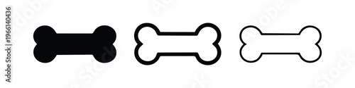 Dog Bone Icon Set. Pet Toy Symbol. Animal Treat Vector Collection in Solid and Outline Styles.