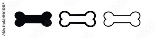 Bold Dog Bone Icon Set. Pet Chew Toy Symbol. Canine Treat Vector in Solid and Outline Styles.