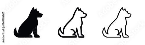 Sitting Dog Silhouette Icon Set. Pet Animal Profile Symbol in Solid and Outline Styles.