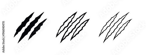 Animal Claw Scratches Icons. Rip Marks in Silhouette and Outline Styles for Graphic Elements.