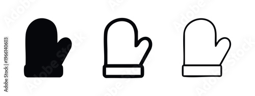 Mitten icon set with distinct styles, solid and outline, winter handwear symbol
