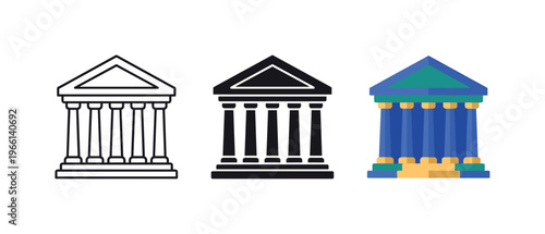 Classical building icons representing government, law, and history