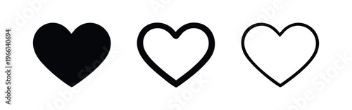 Heart icon set. Love and passion symbol in solid, bold, and thin outline styles. Valentine's Day vector design element.