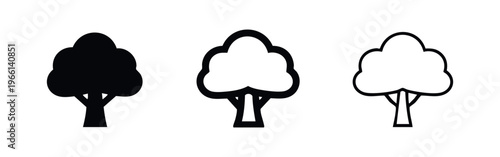 Deciduous tree icon set. Nature and park symbol in solid and outline styles.