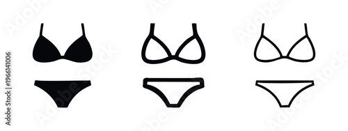 Bikini swimsuit icon set, summer beach wear symbol, women's fashion and vacation sign in multiple styles