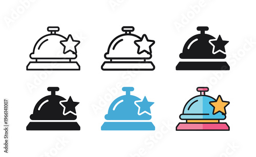 Set of hotel reception bell icons with star for customer service and quality ratings