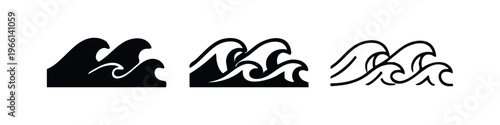Crashing Ocean Waves Icon Illustrations in Various Styles