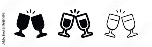 Clinking Champagne Glasses Toast Icon Set for Celebration