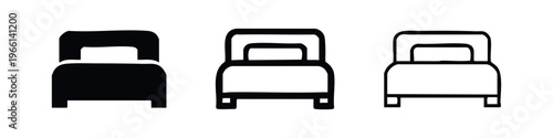 Classic Bed Icon Collection: Solid, Outline, and Line Art Styles for Hotel and Bedroom Concepts