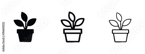 Houseplant in Pot Icon Set: Solid, Outline, and Line Styles for Nature and Home Decor Graphics