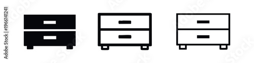 Storage Cabinet Icon Set: Solid, Outline, and Line Art Styles for Bedroom and Office Furniture