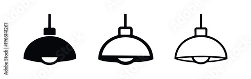 Pendant Lamp Icon Collection: Solid, Outline, and Line Art Styles for Ceiling Lighting Fixtures