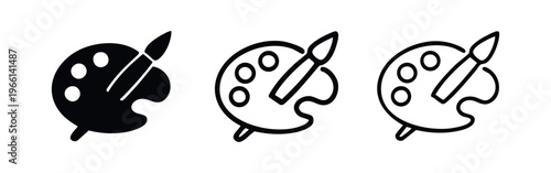 Art Palette and Brush Icon Set for Creative and Painting Concepts