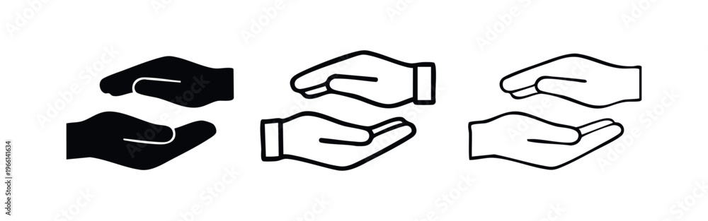 Fototapeta premium Cupped hands icon set for support and care, gesture of holding or offering vector illustration