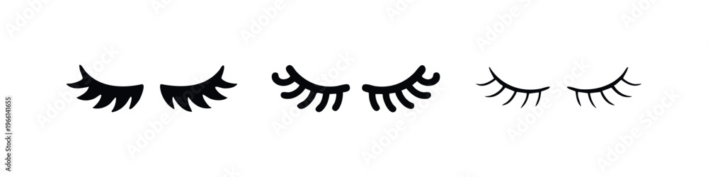 Obraz premium Closed eyes with long eyelashes icon set, beauty sleep vector illustration