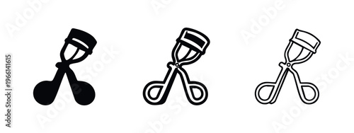 Eyelash curler beauty tool icon set, cosmetic accessory for eyelashes vector illustration