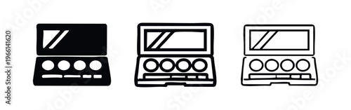 Open eyeshadow palette with mirror and four shades icons, makeup kit vector illustration