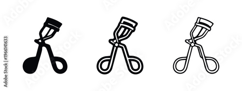 Eyelash curler cosmetic tool icon set, beauty accessory for perfect lashes vector illustration