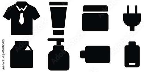 Personal care product icons, Cosmetic bottle tube container set, Hygiene toiletry packaging collection