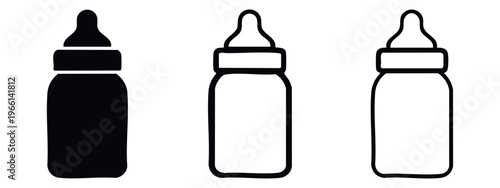Baby bottle icon set for infant feeding and childcare, newborn nutrition symbols