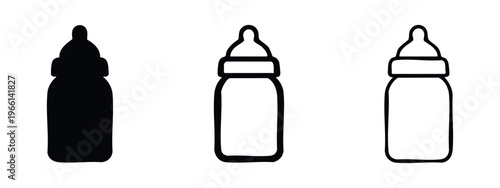 Baby bottle icon set for infant care and nutrition, childcare and feeding essentials