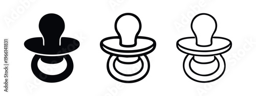 Baby pacifier icon set, dummy or soother symbol for infant comfort and care