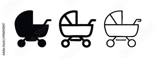 Baby stroller icon set, pram or pushchair for child transport and outdoor activity