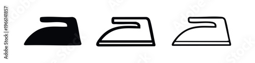 Clothes iron icon set, ironing and laundry household chore symbol