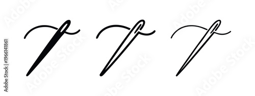 Sewing Needle and Thread Icon Set. Tailoring and Crafting Symbols for Handmade Projects