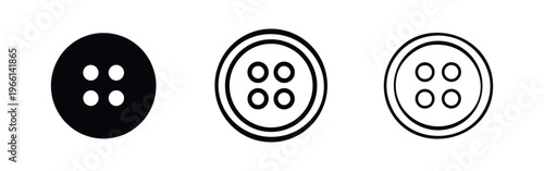 Four-Hole Button Icon Set. Round Sewing Buttons for Clothes and Fashion Accessories