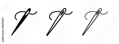 Hand Sewing Needle with Thread Icon Collection. Craft and Tailoring Vector Symbols