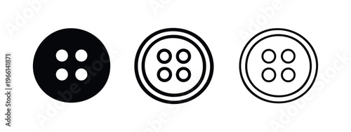 Garment Button Icon Set. Round Four-Hole Buttons for Tailoring and Apparel Design