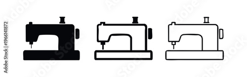 Sewing Machine Icon Set. Modern Tailoring and Crafting Equipment Vector Symbols