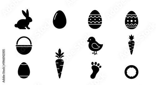 A delightful collection of black silhouette icons for a joyous easter day celebration and festive easter holiday