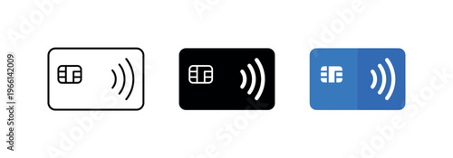 Contactless payment icons showing credit cards with NFC chip and signal waves