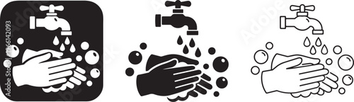 Hand washing tap water silhouette icon vector.