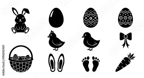 Charming Easter Day Celebration Icons Set Delightful Holiday Silhouette Collection
