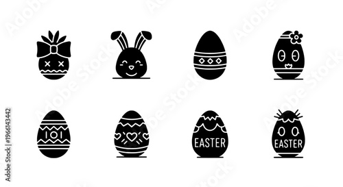 Easter Eggs And Bunny Icons For Ester Day Celebrations