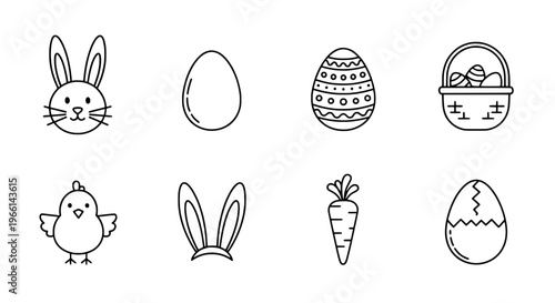 Easter icons including rabbit, egg, and chicken for Ester Day
