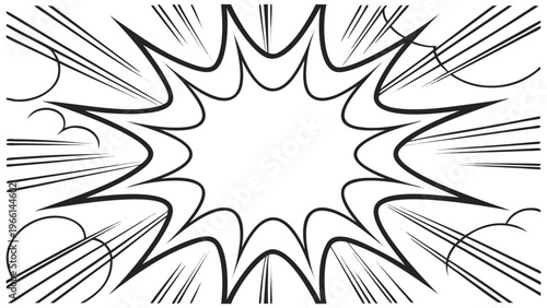 Hand drawn comic speed lines with sketchy strokes radiating from center black and white