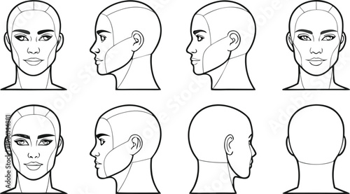Human head silhouette collection with male and female faces